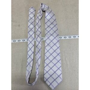Mexx Mens Silk‎ Necktie Purple Lavender Silver Grey Grid Check Hand Made